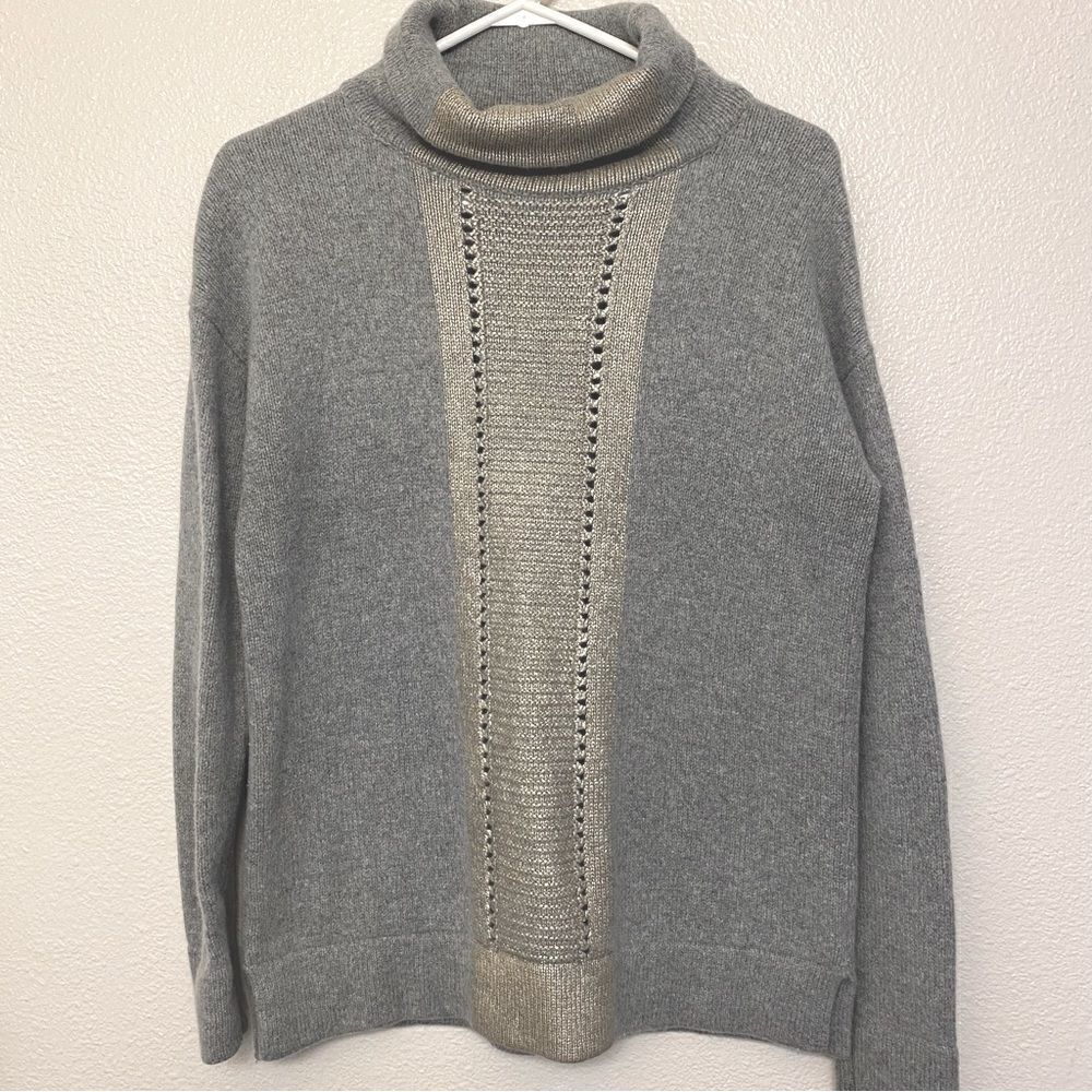 Halogen Merino Wool blend chunky Mock turtle Neck Sweater gray Oversized S
